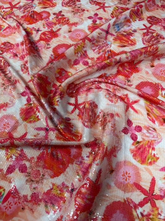 Pink Floral Sequin Fabric for Summer Dresses