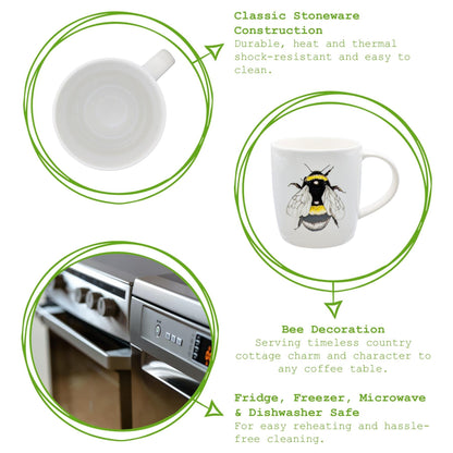 350ml Single Bee Simply Home Stoneware Mugs - Pack of Six