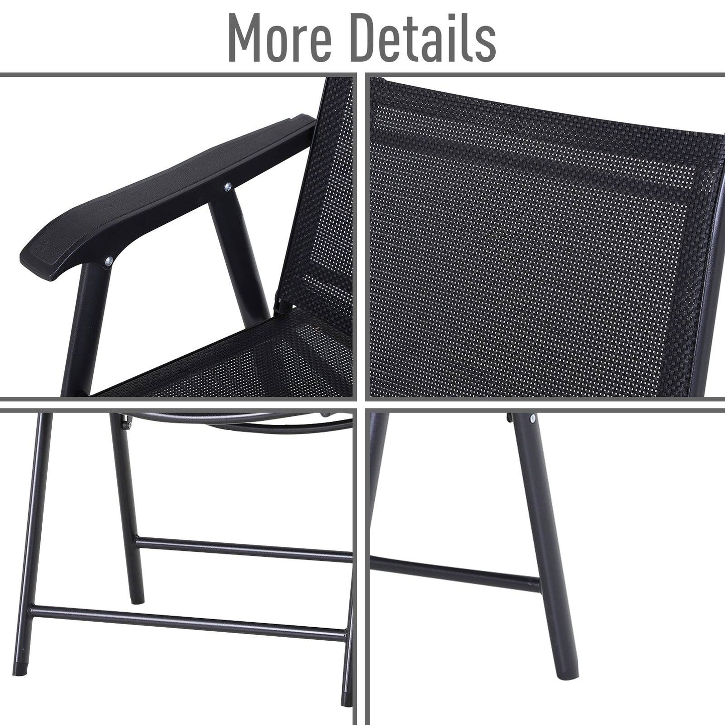 Steel Frame Set of 2 Foldable Outdoor Garden Chairs Black