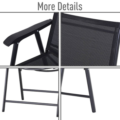 Steel Frame Set of 2 Foldable Outdoor Garden Chairs Black