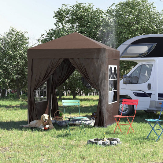 2m x 2m Garden Pop Up Gazebo Marquee Party Tent Wedding Awning Canopy New With free Carrying Case Coffee + Removable 2 Walls 2 Windows