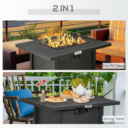 Rattan-style Propane Gas Fire Pit Table with 50