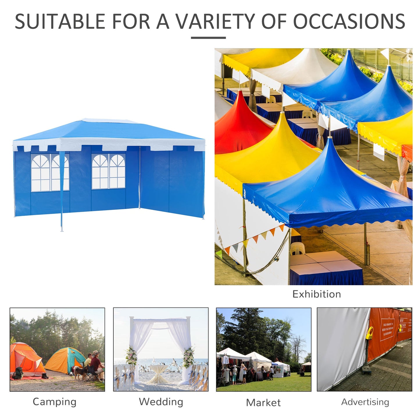 3 x 4 m Garden Gazebo Marquee Party Tent with 2 Sidewalls for Patio Yard Outdoor - Blue