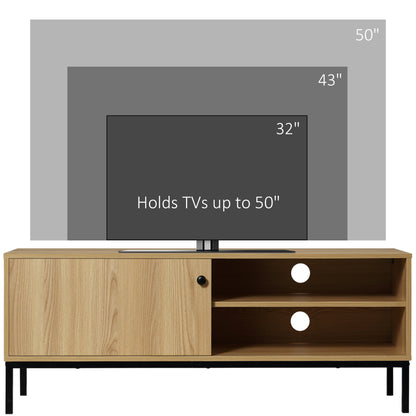 HOMCOM TV Stand Cabinet with Sliding Door for Living Room Natural