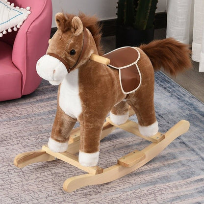 Kids Ride On Plush Rocking Horse With Sound Brown