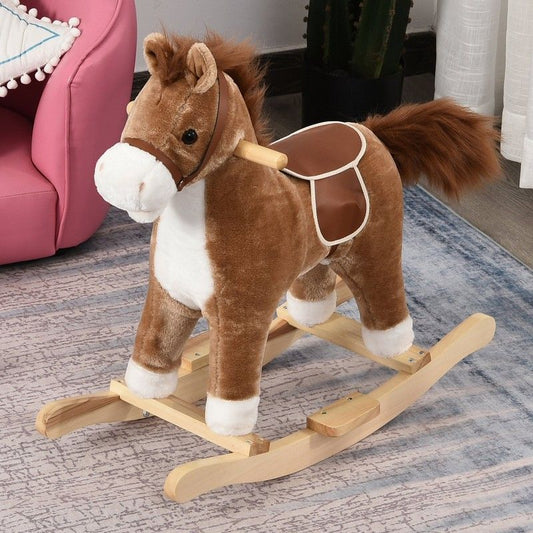 Kids Ride On Plush Rocking Horse With Sound Brown