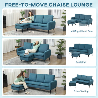 HOMCOM 3 Seater Corner Sofa Couch Settee with Chaise Lounge, Blue