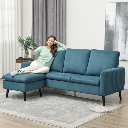 HOMCOM 3 Seater Corner Sofa Couch Settee with Chaise Lounge, Blue