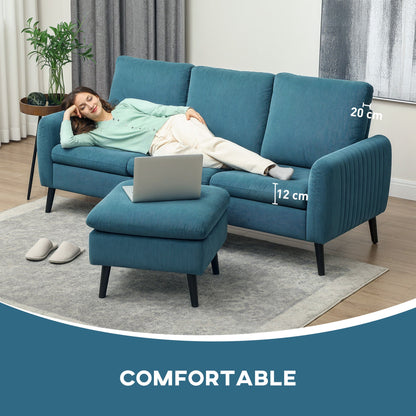 HOMCOM 3 Seater Corner Sofa Couch Settee with Chaise Lounge, Blue