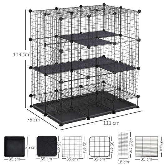 PawHut Steel 3-Tier Small Animal Playpen Cage Black