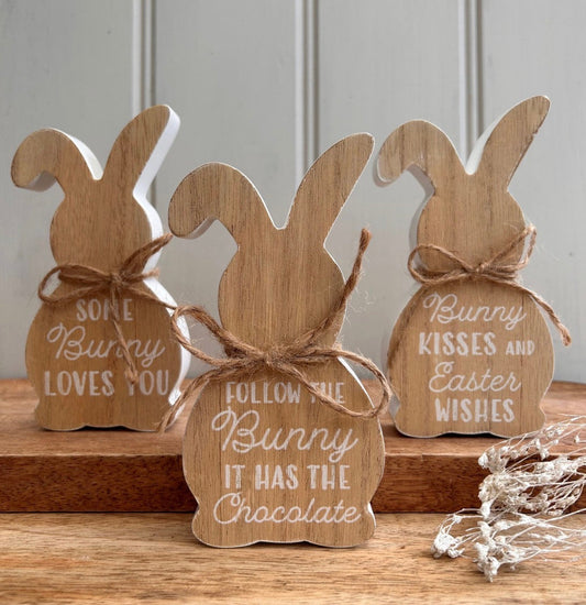 Wooden bunny cut out freestanding plaque