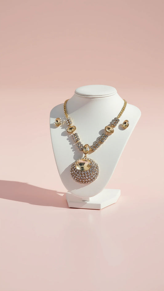 Oval Jewelled Crystal Necklace & Earrings Set