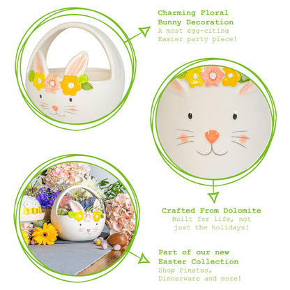 16.5cm Yellow Flower Bunny Dolomite Easter Basket