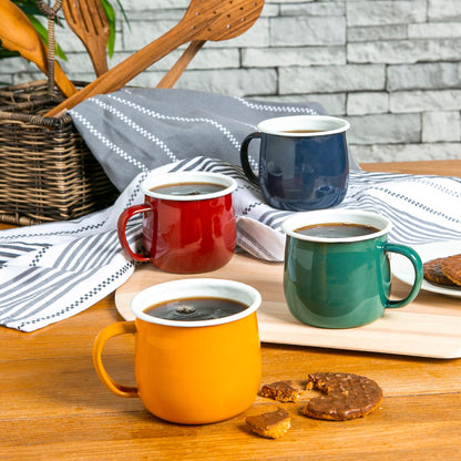 375ml Coloured Enamel Belly Mugs - Pack of Six