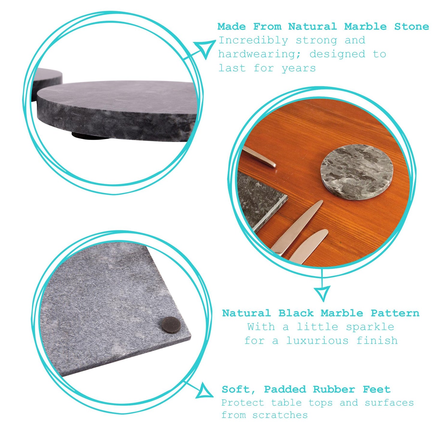 12pc Black Marble Placemats & Round Coasters Set