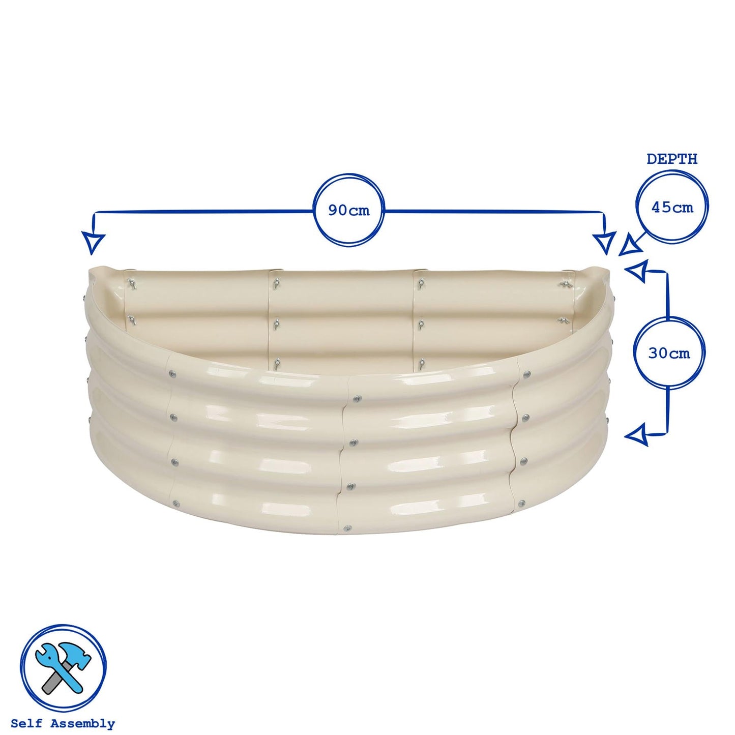 90cm x 45cm Semicircular Galvanised Steel Raised Garden Bed
