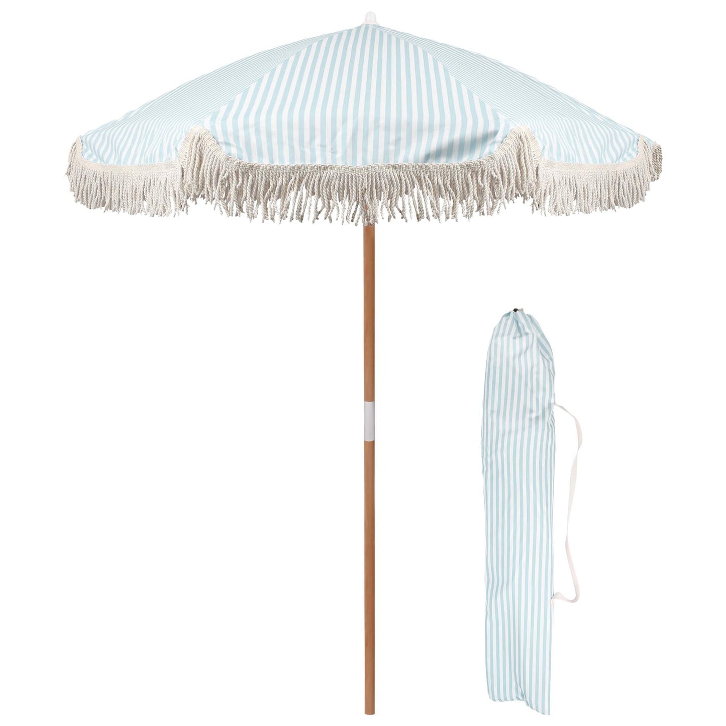 1.4M Wooden Garden Parasol with Tassel Fringe