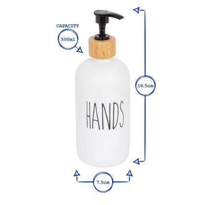 2pc 500ml Black & White Glass Hand & Dish Soap Dispenser Set with Bamboo Tray