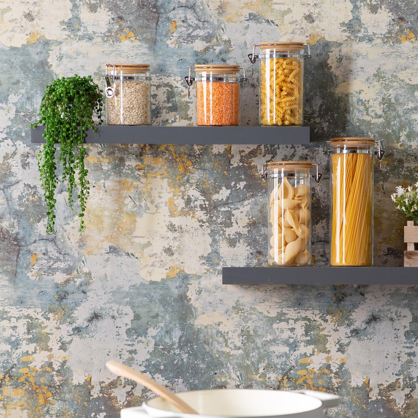 1.4L Glass Storage Jar with Wooden Clip Lid