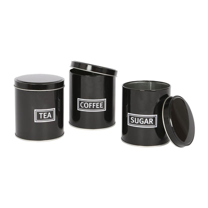 3pc Round Metal Tea Coffee Sugar Canister Set