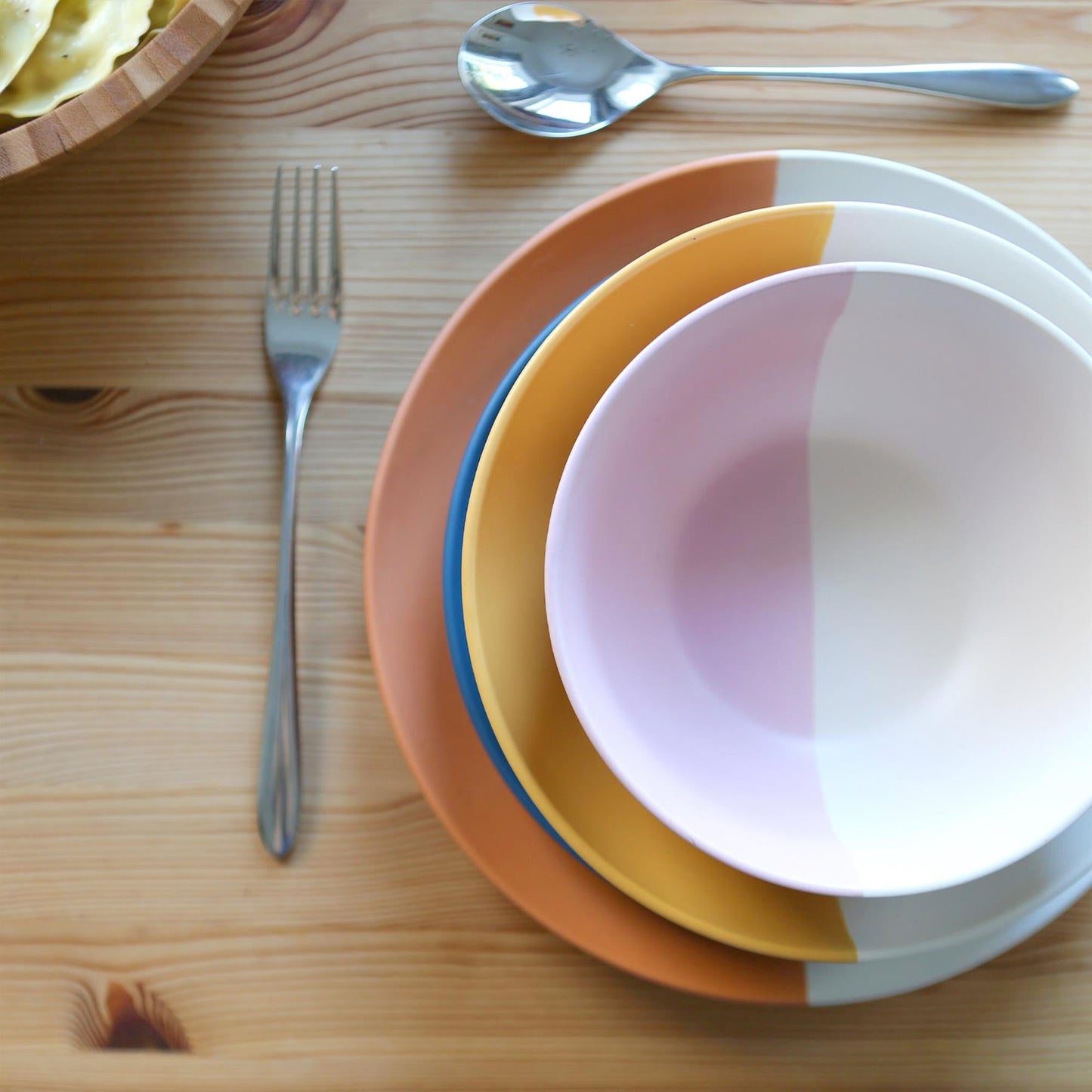 Colour Block Stoneware Pasta Bowl - 20.5cm