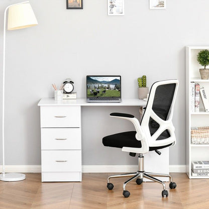 120cm Computer Desk Writing Table Pc Workstation Study Laptop Stationery With 3 Shelf & Drawers White