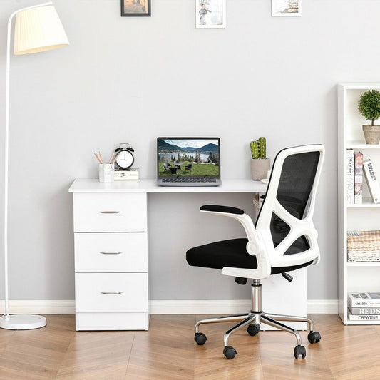 120cm Computer Desk Writing Table Pc Workstation Study Laptop Stationery With 3 Shelf & Drawers White