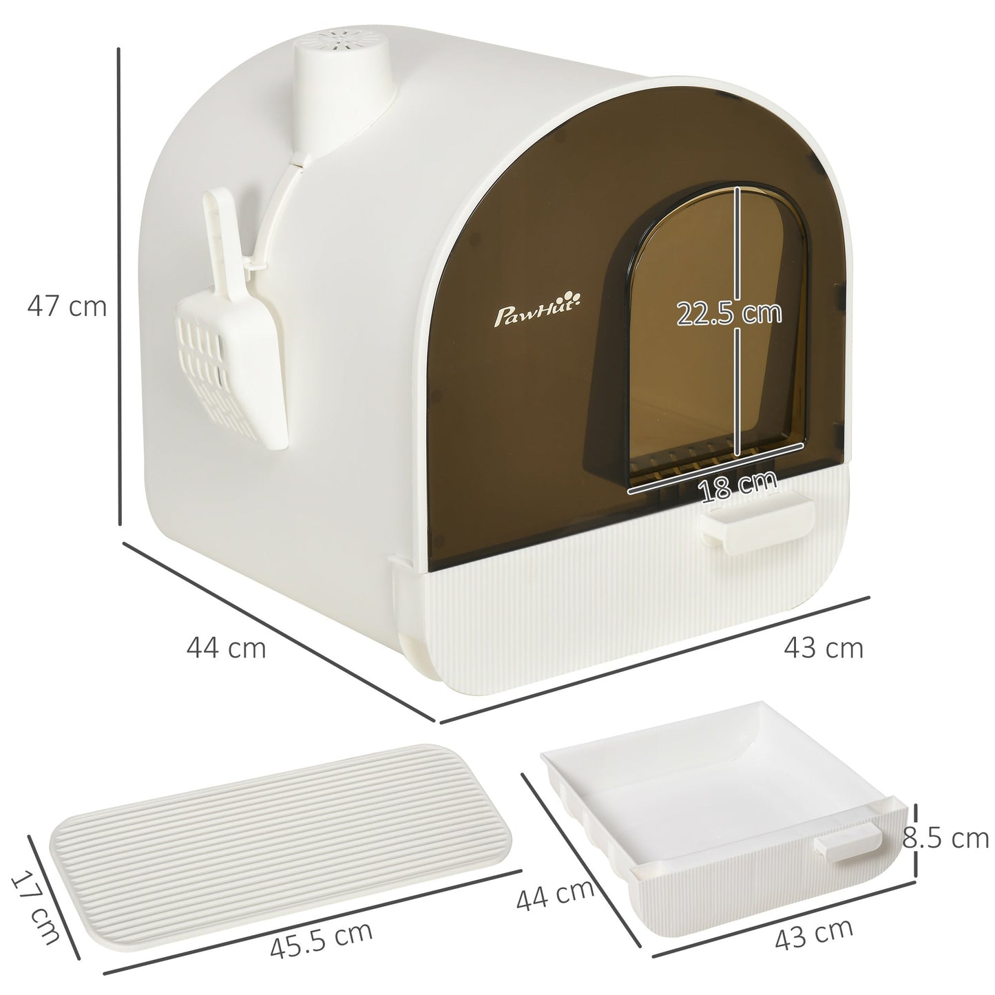 Hooded Cat Litter Box Kitten Litter Tray With Lid Scoop Filter Flap Door