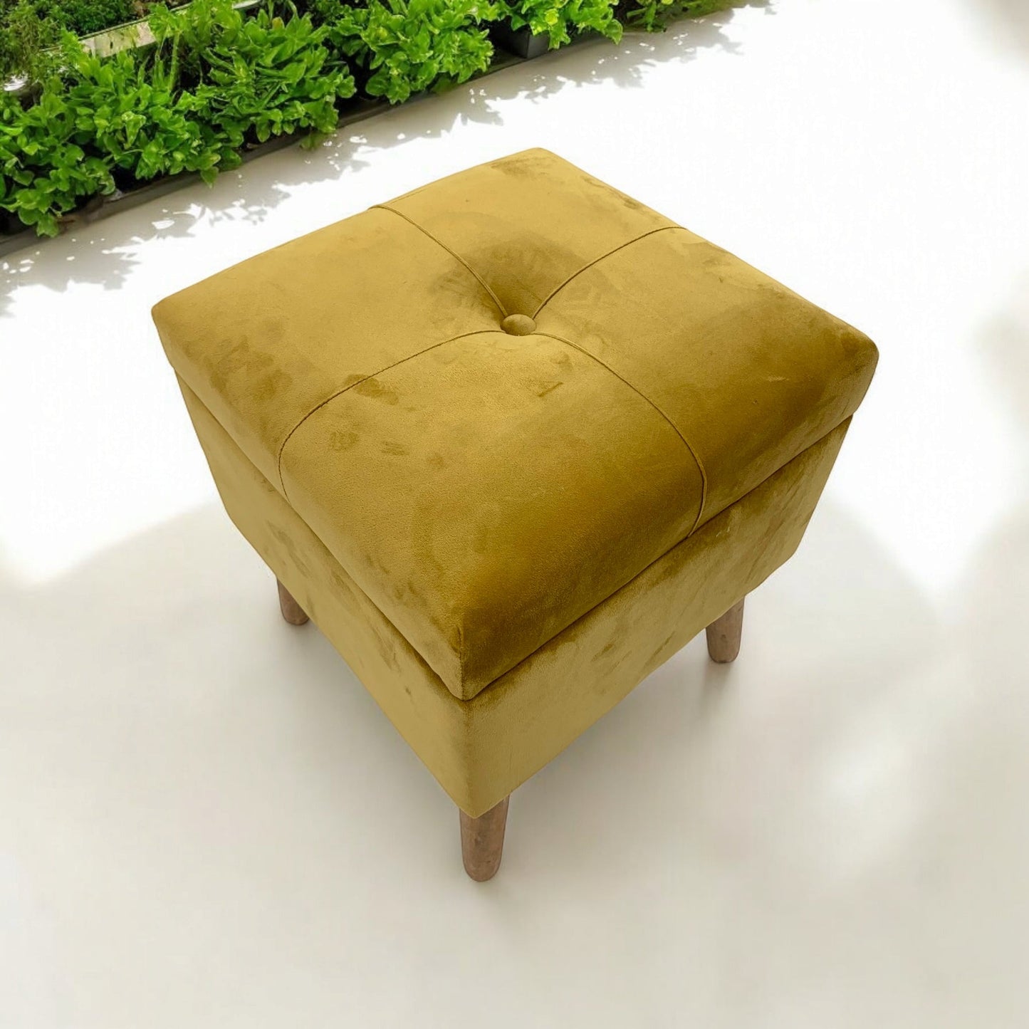 YELLOW WOODEN TRUNK FOOTSTOOL