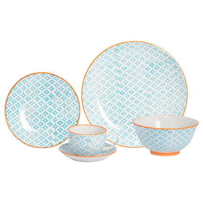 30pc Hand-Printed Floral Stoneware Dinner Set