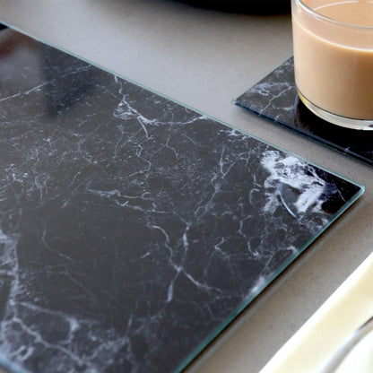 12pc Rectangle Glass Placemats & Square Coasters Set - 30cm x 20cm - Marble