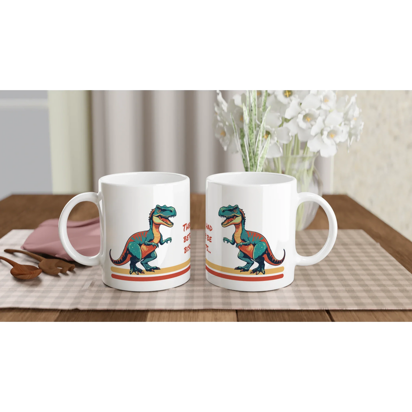 Personalisable White 11oz Ceramic Mug - T-Rex Biscuits