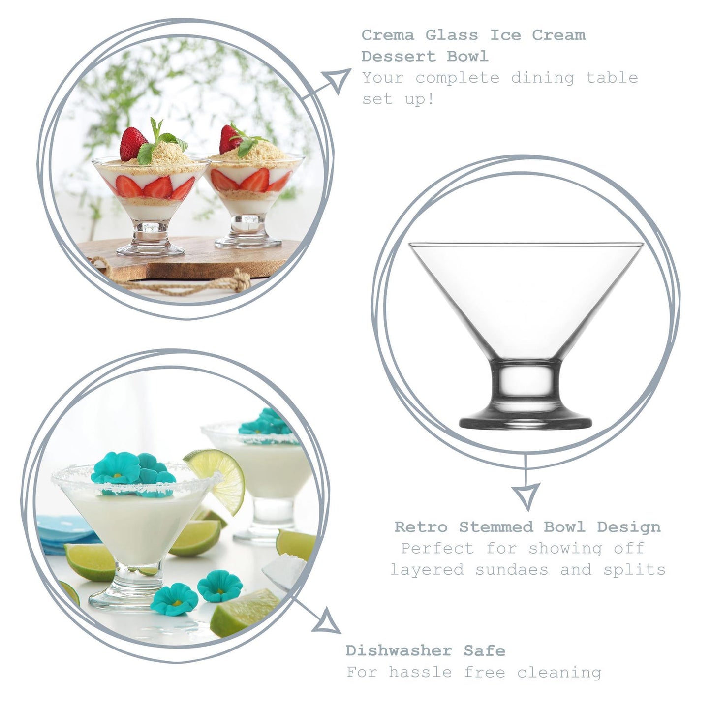 165ml Clear Crema Glass Ice Cream Bowls - Pack of Six