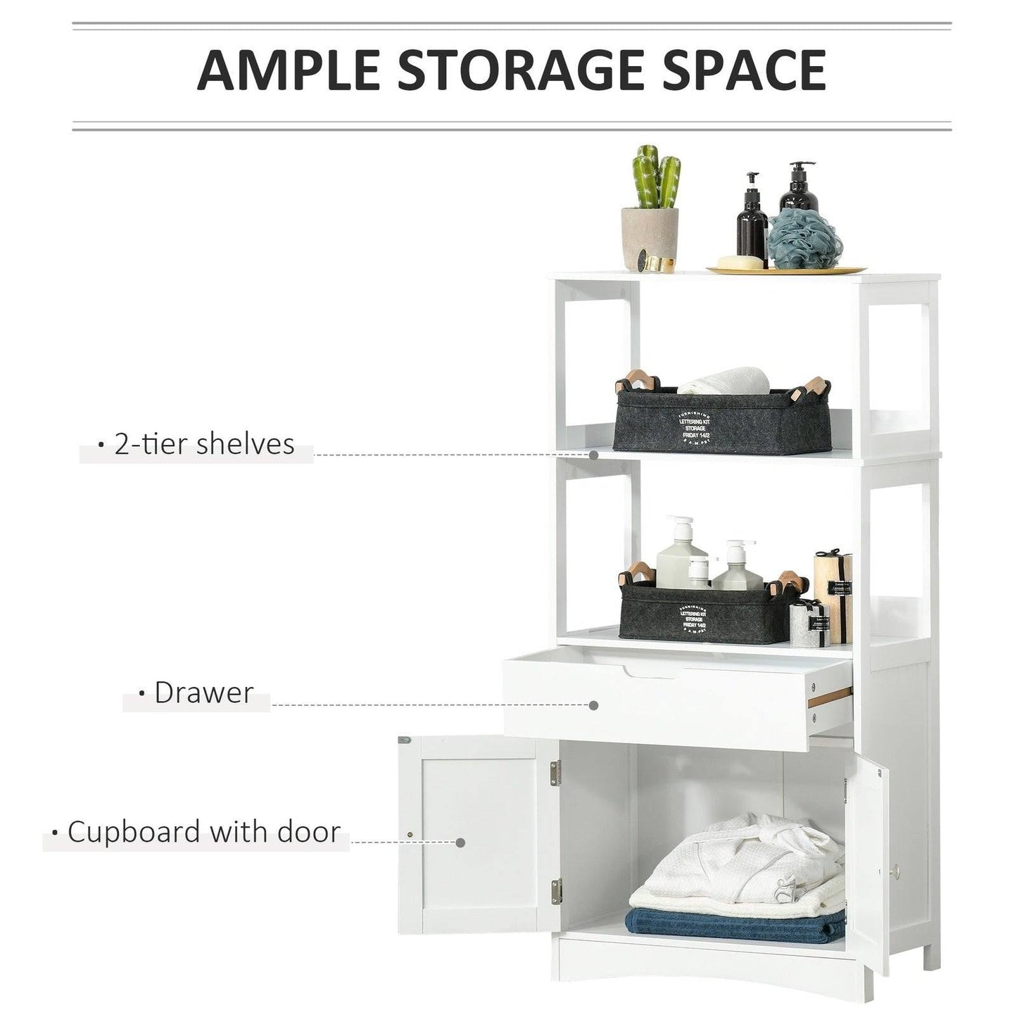 kleankin Bathroom Floor Cabinet Storage Unit Kitchen Cupboard W/ Doors Drawer & Shelf
