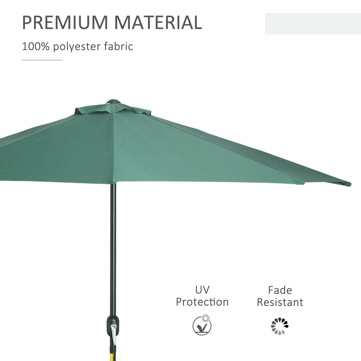 3M Half Round Parasol Umbrella Balcony Metal Frame Outdoor NO BASE Green