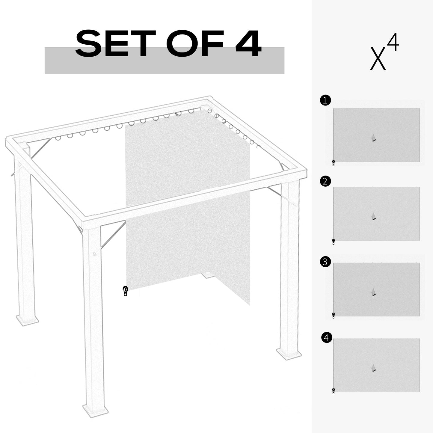 Outsunny 4 Pack Universal Gazebo Replacement Sidewalls Privacy Panel For Most 3 X 4M Gazebo Canopy Pavilion Outdoor Shelter Curtains Accessories Light Grey