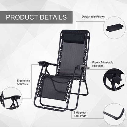 3-Piece Folding Zero Gravity Chairs Sun Lounger Table Set w/ Cup Holders Reclining Garden Yard Pool