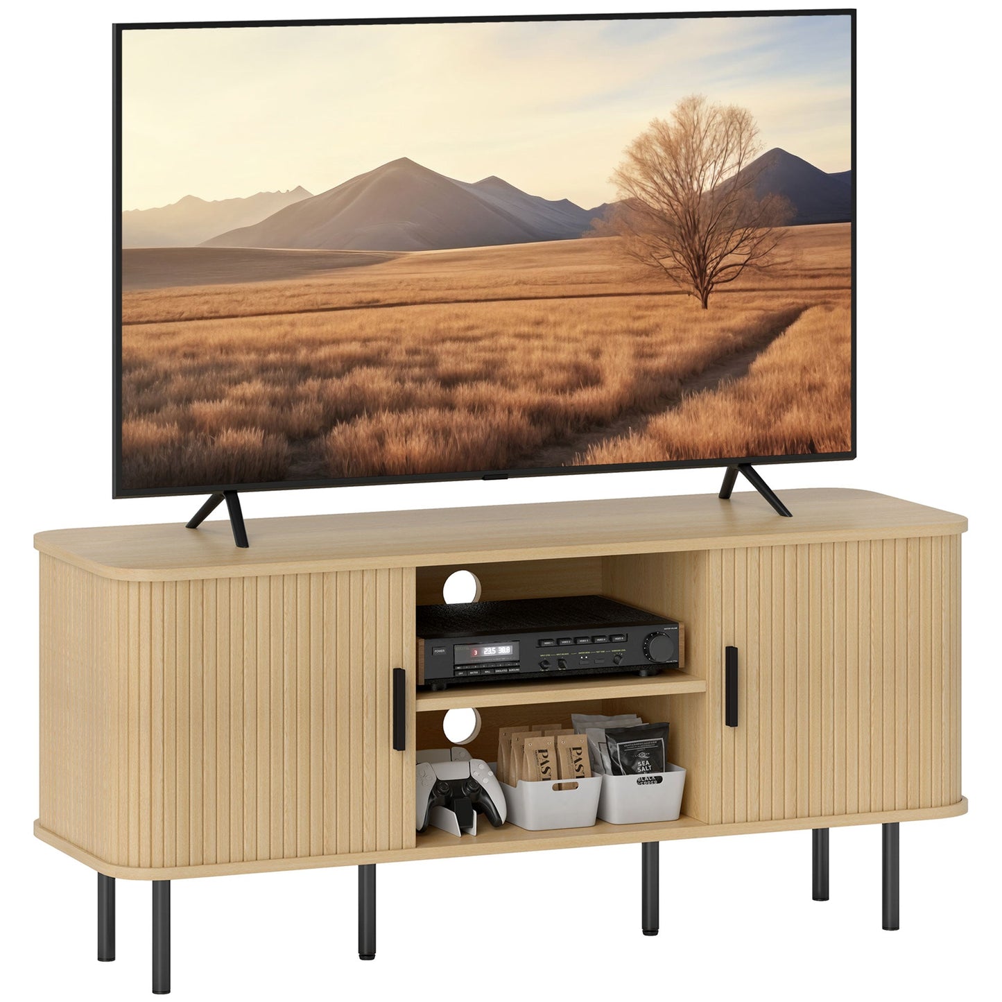 HOMCOM TV Unit for Living Room, TV Stand, Oak Tone