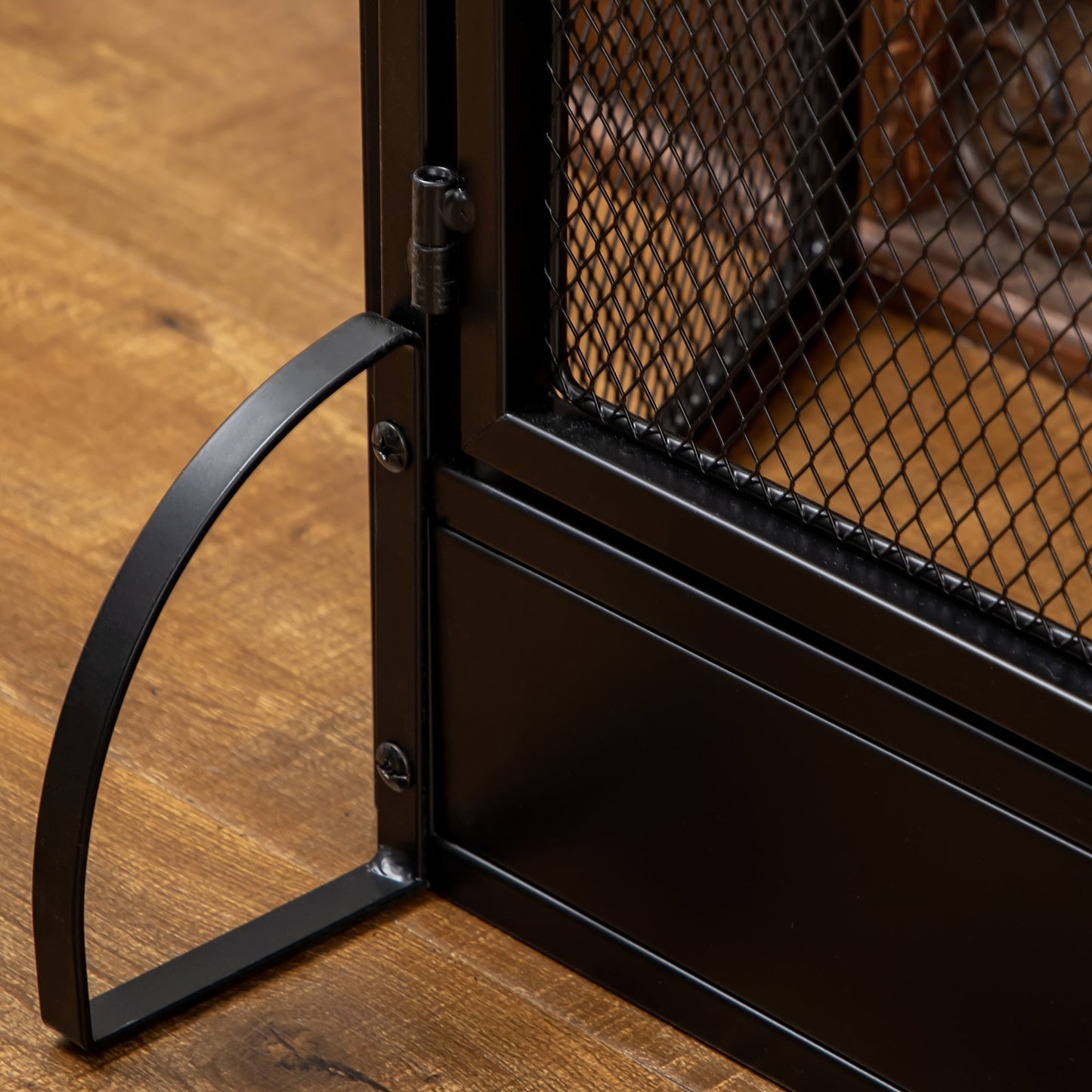 Homcom 3-Panel Metal Mesh Folding Fireplace Screen With Door Freestanding Spark Guard