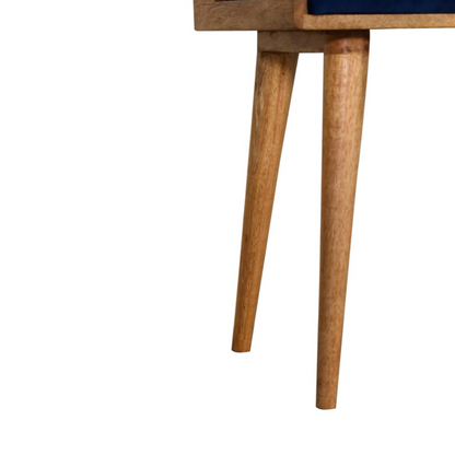 Artisan Furniture Solid Wood Upholstered Royal Blue Velvet Tray Footstool, Beige