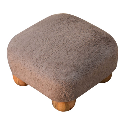 Artisan Furniture Solid Mango Wood Mocha Faux Fur Nordic Footstool
