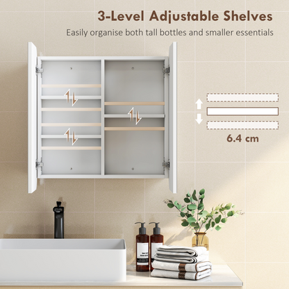 HOMCOM Arched Bathroom Mirror Cabinet, Wall Mounted Mirrored Cabinet