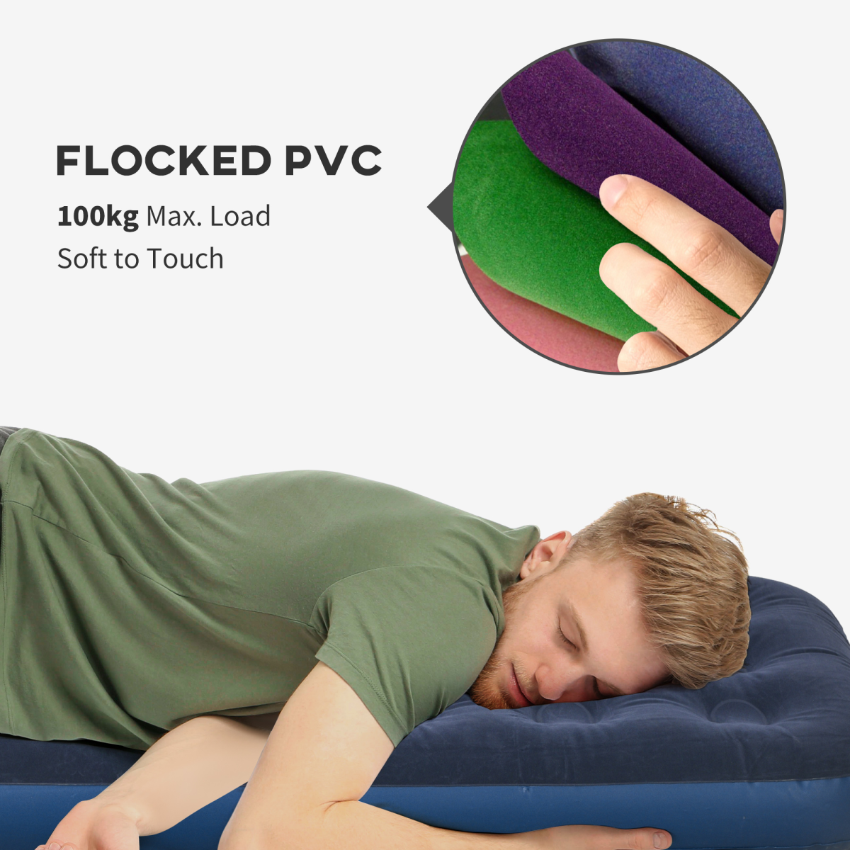 Outsunny Single Air Mattress, Portable Air Bed with Flocked Surface, Blue