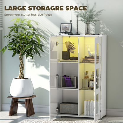 HOMCOM Display Cabinet with Glass Shelves, Sideboard for Living Room, White
