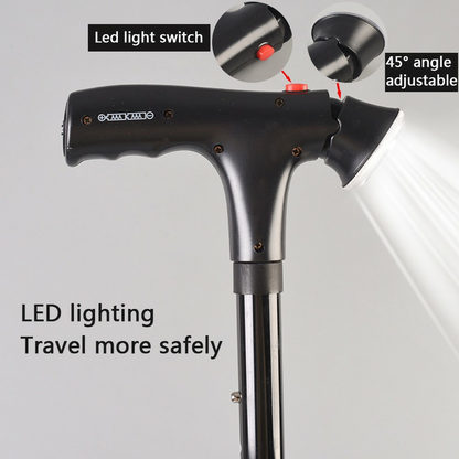 Camping Hiking Walking Stick 5-Level Height Adjustable Folding Walking Cane with LED Light And Alarm