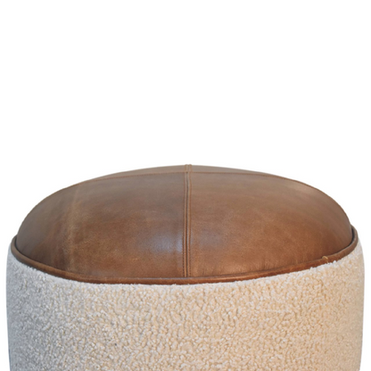 Artisan Furniture Solid Mango Wood Cream Boucle Buffalo Footstool