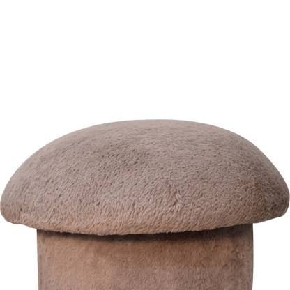 Artisan Furniture Solid Mango Wood Mocha Faux Fur Mushroom Footstool