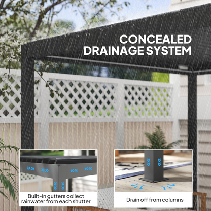 Outsunny 3 x 3(m) Electric Louvered Pergola Aluminium Pergola w/ LED Light