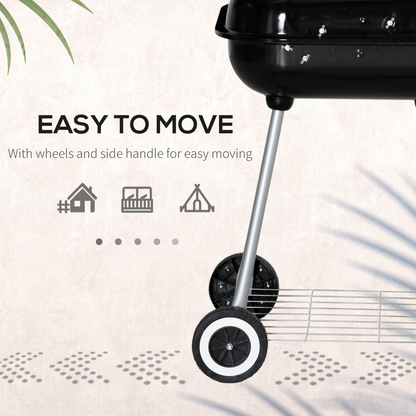 Outsunny BBQ Charcoal Smoker Grill Trolley with 2 Wheels and Grilling Utensils