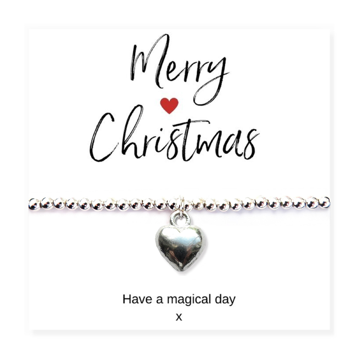 Merry Christmas Mini Gift Hamper with Silver Heart Bracelet